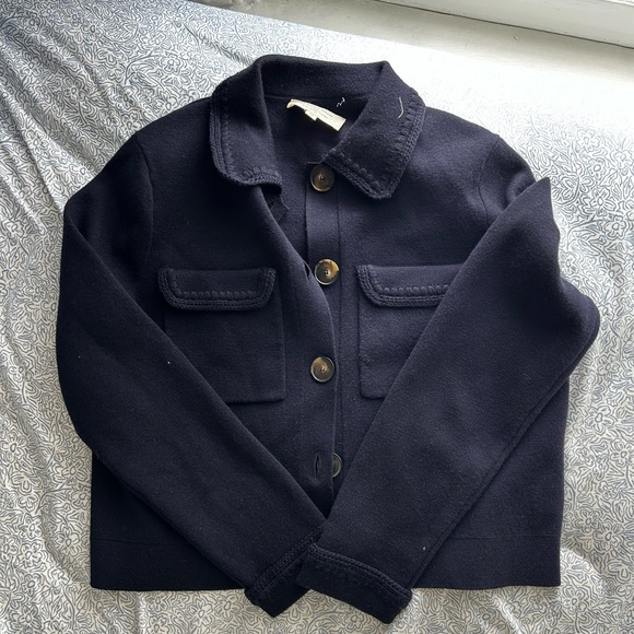 Sezane Betty Cardigan XS Navy Crochet - Picture 2 of 5